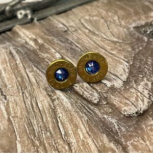 BULLET STUD EARRINGS - 45 AUTO - SWAROVSKI BIRTHSTONE - SEPTEMBER - SAPPHIRE